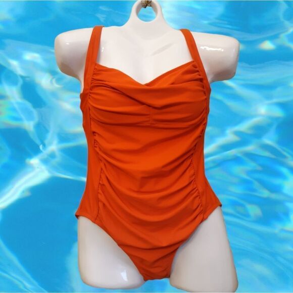 Miss Adola Ladies One Piece Swimsuit Red/Orange Size 8 NWT - Picture 1 of 7